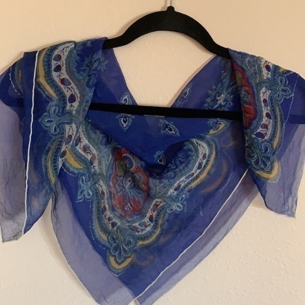 Vintage Silk scarf royal blues red yellow scarf